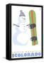 Copper Mountain, Colorado, Snowman with Snowboard-Lantern Press-Framed Stretched Canvas