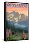 Copper River, Alaska - Bear Family and Flowers-Lantern Press-Framed Stretched Canvas