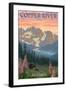 Copper River, Alaska - Bear Family and Flowers-Lantern Press-Framed Art Print