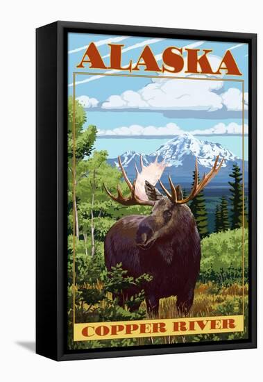 Copper River, Alaska - Moose Scene-Lantern Press-Framed Stretched Canvas