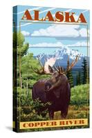 Copper River, Alaska - Moose Scene-Lantern Press-Stretched Canvas