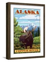Copper River, Alaska - Moose Scene-Lantern Press-Framed Art Print