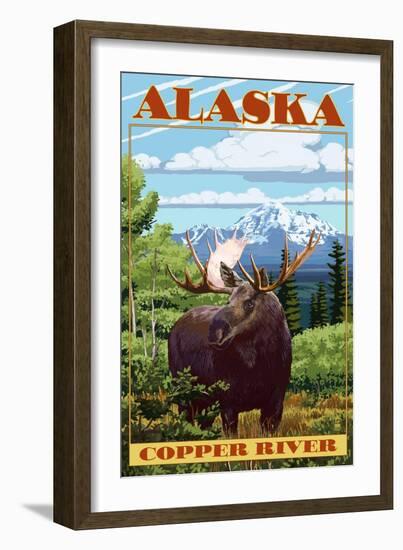 Copper River, Alaska - Moose Scene-Lantern Press-Framed Art Print