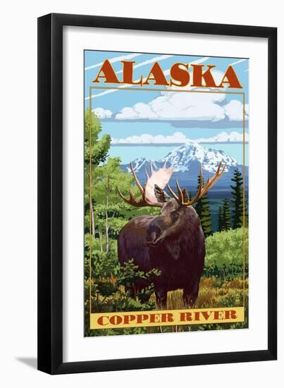 Copper River, Alaska - Moose Scene-Lantern Press-Framed Art Print