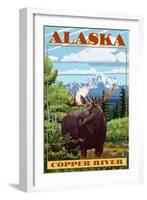 Copper River, Alaska - Moose Scene-Lantern Press-Framed Art Print