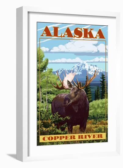 Copper River, Alaska - Moose Scene-Lantern Press-Framed Art Print