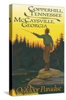 Copperhill, TN and McCaysville, GA - Fisherman Scene-Lantern Press-Stretched Canvas