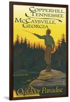 Copperhill, TN and McCaysville, GA - Fisherman Scene-Lantern Press-Framed Art Print