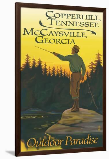 Copperhill, TN and McCaysville, GA - Fisherman Scene-Lantern Press-Framed Art Print