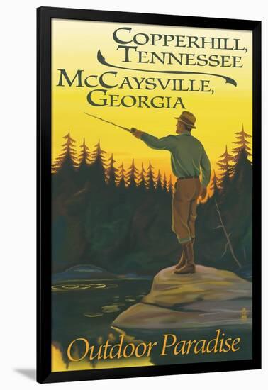 Copperhill, TN and McCaysville, GA - Fisherman Scene-Lantern Press-Framed Art Print