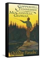 Copperhill, TN and McCaysville, GA - Fisherman Scene-Lantern Press-Framed Stretched Canvas