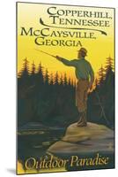 Copperhill, TN and McCaysville, GA - Fisherman Scene-Lantern Press-Mounted Art Print