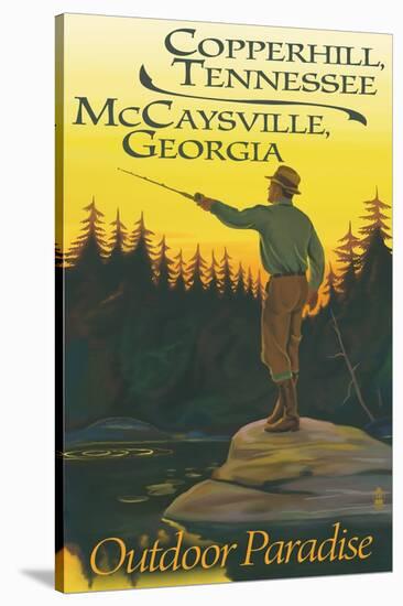 Copperhill, TN and McCaysville, GA - Fisherman Scene-Lantern Press-Stretched Canvas