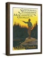 Copperhill, TN and McCaysville, GA - Fisherman Scene-Lantern Press-Framed Art Print