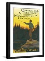 Copperhill, TN and McCaysville, GA - Fisherman Scene-Lantern Press-Framed Art Print