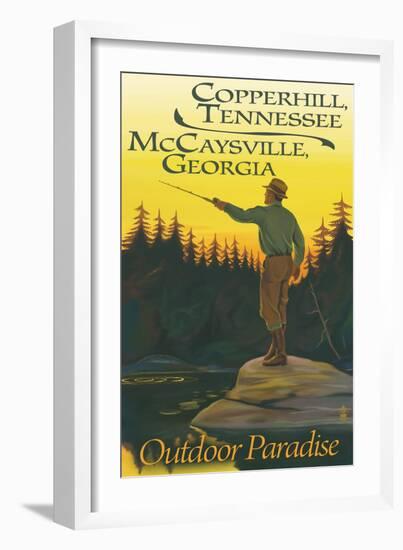 Copperhill, TN and McCaysville, GA - Fisherman Scene-Lantern Press-Framed Art Print