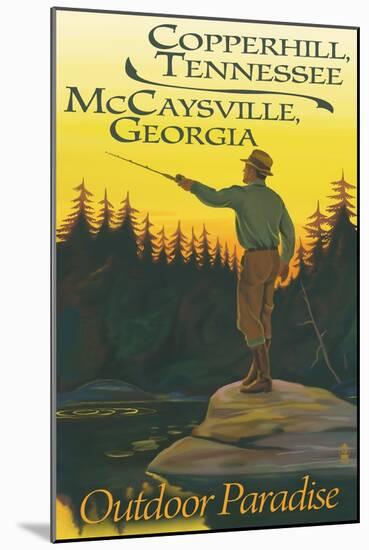 Copperhill, TN and McCaysville, GA - Fisherman Scene-Lantern Press-Mounted Art Print