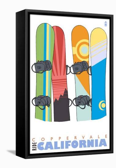 Coppervale, California, Snowboards in the Snow-Lantern Press-Framed Stretched Canvas