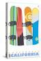 Coppervale, California, Snowboards in the Snow-Lantern Press-Stretched Canvas