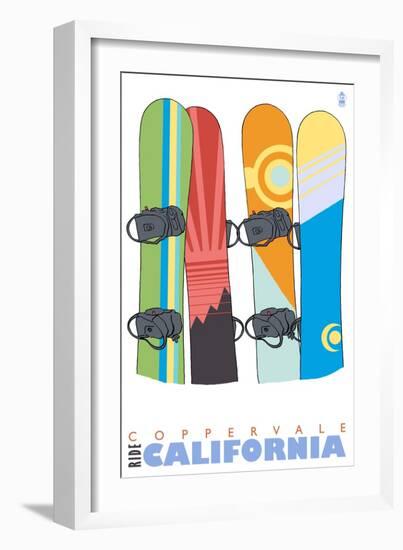 Coppervale, California, Snowboards in the Snow-Lantern Press-Framed Art Print