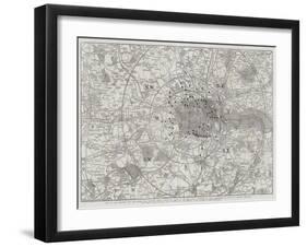 Copy of Map Showing the Toll-Gates and Principal Bars Within Six Miles of Charing-Cross-John Dower-Framed Giclee Print