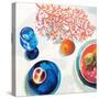 Coral and Blue Kitchenware-Jenny Westenhofer-Stretched Canvas