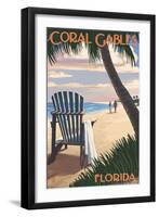 Coral Gables, Florida - Adirondack Chair on the Beach-Lantern Press-Framed Art Print