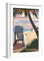 Coral Gables, Florida - Adirondack Chair on the Beach-Lantern Press-Framed Art Print