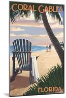 Coral Gables, Florida - Adirondack Chair on the Beach-Lantern Press-Mounted Art Print