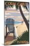 Coral Gables, Florida - Adirondack Chair on the Beach-Lantern Press-Mounted Art Print