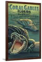 Coral Gables, Florida - Alligators-Lantern Press-Framed Art Print