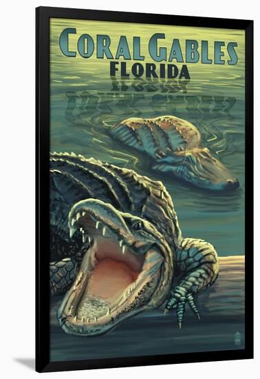 Coral Gables, Florida - Alligators-Lantern Press-Framed Art Print