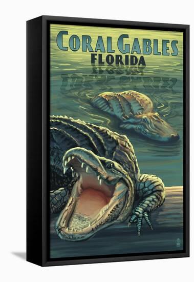 Coral Gables, Florida - Alligators-Lantern Press-Framed Stretched Canvas