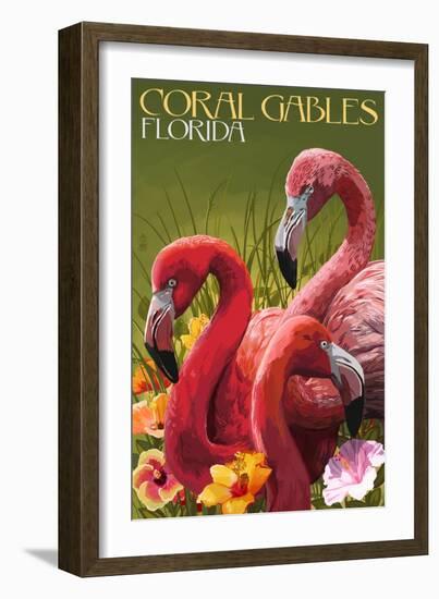 Coral Gables, Florida - Flamingos-Lantern Press-Framed Art Print