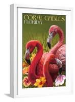 Coral Gables, Florida - Flamingos-Lantern Press-Framed Art Print