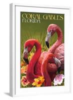 Coral Gables, Florida - Flamingos-Lantern Press-Framed Art Print