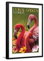 Coral Gables, Florida - Flamingos-Lantern Press-Framed Art Print