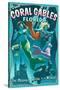 Coral Gables, Florida - Live Mermaids-Lantern Press-Stretched Canvas