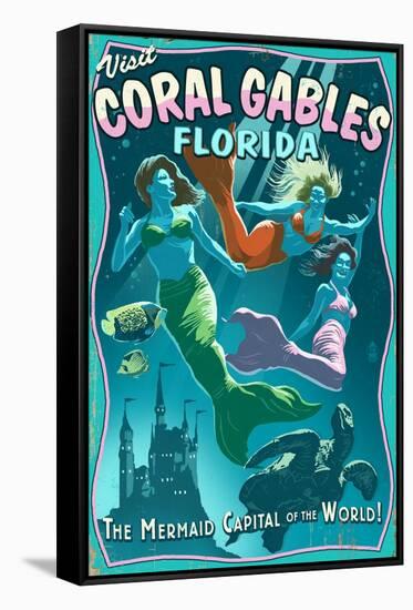 Coral Gables, Florida - Live Mermaids-Lantern Press-Framed Stretched Canvas