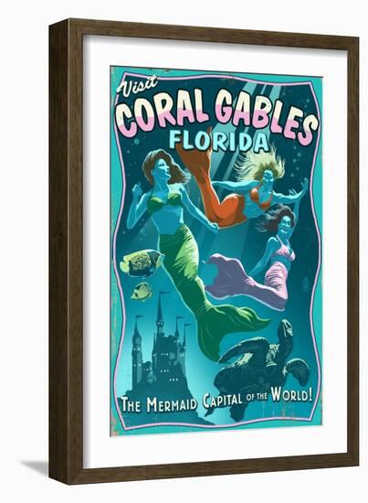 Coral Gables, Florida - Live Mermaids-Lantern Press-Framed Art Print