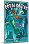 Coral Gables, Florida - Live Mermaids-Lantern Press-Mounted Art Print