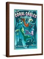 Coral Gables, Florida - Live Mermaids-Lantern Press-Framed Art Print