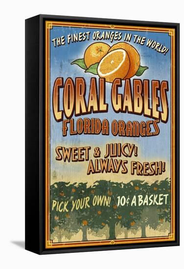 Coral Gables, Florida - Orange Grove Vintage Sign-Lantern Press-Framed Stretched Canvas