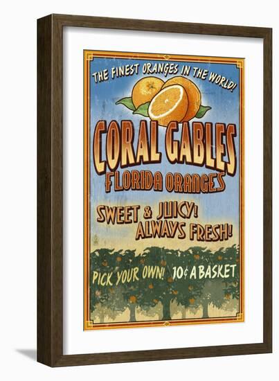 Coral Gables, Florida - Orange Grove Vintage Sign-Lantern Press-Framed Art Print