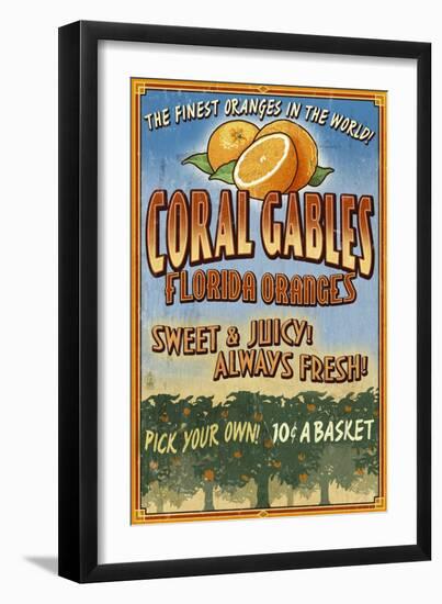 Coral Gables, Florida - Orange Grove Vintage Sign-Lantern Press-Framed Art Print