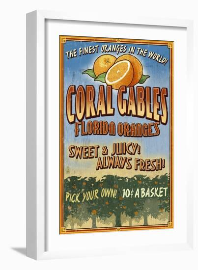 Coral Gables, Florida - Orange Grove Vintage Sign-Lantern Press-Framed Art Print