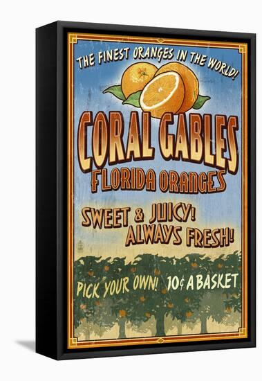 Coral Gables, Florida - Orange Grove Vintage Sign-Lantern Press-Framed Stretched Canvas