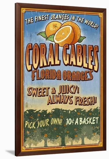 Coral Gables, Florida - Orange Grove Vintage Sign-Lantern Press-Framed Art Print