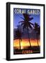 Coral Gables, Florida - Palms and Sunset-Lantern Press-Framed Art Print