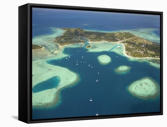 Coral Reef and Malolo Lailai Island, Mamanuca Islands, Fiji-David Wall-Framed Stretched Canvas